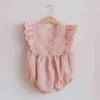 Baby Girl Clothes Summer Organic Cotton Ruffles Newborn Baby Boy Girl Short Sleeves Romper Jumpsuits Spädbarnsdräkt för 0-2y barn G220521