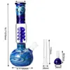 Collection Blue Glass bong Smoking Percolator Bongs Water Bubbler Pipe 10.7 inch Height Recycler Dab Rig with 14mm male bowl Pattern Oil Joint Handmade Hookah Tool