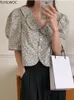 Blouses feminina camisas de verão corea chic peplum tops blusas manga de pufffjlwoc impressão floral retrô vintage fofo fogues hort women