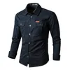 Mens Cotton Military Shirts Men Long Sleeve Casual Dress Male Cargo Work Working Solid Color 220324