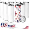 الولايات المتحدة CA Stock Straight 20oz زجاجات المياه تسامي DIY Tumbler لهدايا أعياد الميلاد قش حرة وغطاء القهوة الغطاء