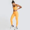 Femmes Yoga Out Fit Taille Haute Run Fil Fort Stretch Solidt Taches Multicolores Gilet De Fitness Soutien-Gorge Et Pantalon Costumes Sans Couture Leggings De Levage De La Hanche Survêtements