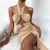NXY女性のドレス2022タンクストラップデザイナー女性服ホルターカジュアルイブニングパーティ製セクシーな折り折りたたみ式のフットウコルセットMidi Dress 0409