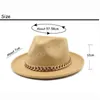 Mężczyźni Western Cowboy Hat z metalową siecią jesienną zimową kobietę szerokie dżentelmen dżentelmen jazz cowgirl klasyk Feel Fedora Hat