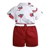 Kläder sätter märke Floral Baby Boy Gentleman Outfits kostym Kort ärm Toddler Bow Tie Shirt Toppar Röda shorts Summer Set Kids Clothesclothin