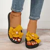 Sandals Fit Flops Womens Slippers For Women Ladies Summer Bohemian Bow Flowers Decoration High Heeled WomenSandals