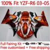 100%Fit OEM-Körper für Yamaha YZF-R6 YZF600 YZF R 6 600 CC 03-05 BODYWORK 9NO.23 YZF R6 600CC YZFR6 03 04 05 COWLING YZF-600 2003 2004 2005 Injektionsverkaufs Kit Orange Schwarz