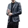 2022 Moda Yeni Erkekler Sıradan Butik Takım Deri Ceket/Adam Koyu Renk İş Yakaları PU Blazers Uzun Kollu Elbise Ceket L220801