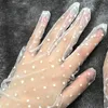 Five Fingers Gloves 85cm Summer Sexy Black Dot Lace Thin Full Finger Mittens Long Mesh Sunscreen Women Performance Party Elegant Lady Drivin