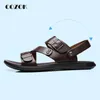 Summer Sandals Double Buckle Strap Mens Beach Casual Black Brown Shoes 220701