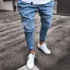 2022 haute qualité hommes Designer tendance jean élastique serré taille haute fermeture éclair mode bleu clair maigre sport pantalon