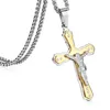Fashion Men Jesus bijoux Crystal Cross Crucifix Pendant Colliers Chaîne en acier inoxydable pour hommes Collier de couleur Gold Bijoux262Q1154588