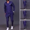 Erkekler Trailtsits Dashiki Erkekler Kıyafet 2Piec Man Set Afrika Giyim Zarif Mavi Yukarı Takım ve Aşağı Uzun Kollu Gömlek Pantolon Sosyal Takımcılar