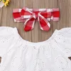 Ensembles de vêtements 0-24M 3pcs Ensemble de vêtements pour bébés filles Blanc solide Chemise à épaules dénudées Hauts Jupes à carreaux rouges Bandeau Enfants Fille TenuesVêtements