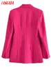 Tangada Women Fashion Pink Tunic Blazer Coat Vintage Long Sleeve Female Office Lady Work Suit 3H270 220726