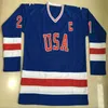 NIK1 # 21 Mike Eruzione Jersey 1980 Miracle on Ice Hockey Jersey Mens 100% Stitched Borduurwerk S Team USA Hockey Jerseys Blauw wit