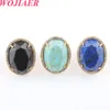 Wojiaer Natural Stone Ring Faceted 계란 모양 CZ 지르콘 모조 다이아몬드 반지 개방 조정 가능한 여성 보석 절묘한 선물 Bo928