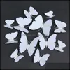 Aimants pour réfrigérateur Home Decor Garden Creative 12Pcs Pvc 3D Papillon Mur Mignon Papillons Autocollants Art Stickers Décoration Chambre Étanche Goutte