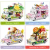 City Street View helado coche tienda de comida Mini bloques de construcción Camping vehículo amigos ladrillos DIY juguetes para niños niñas 220715