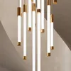 Nouveau lustre moderne lampe pour escalier luxe dimmable led bande lumière salon hall or suspension lampe grand foyer éclairage