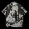 メンズカジュアルシャツ世界的に有名な絵画ガーニカダンス油絵半袖シャツ襟付きボタンアップトレンドプリントメンズ服サム