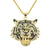 Hommes femmes Hip Hop tigre pendentif collier avec chaîne en cristal HipHop glacé Bling colliers mode bijoux de charme