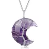 Tree of Life Wire Wrapped Crescent Moon Pendant Halsband Naturligt harts Healing Crystal Stone Reiki Quartz Gemstone Andliga smycken
