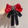 Korean Ribbon Bow Necktie Brooch Pins Rhinestone Snowflake Brooches for Women Female Shirt Collar Fashion Jewelry Accessories