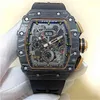 시계 손목 시계 디자이너 럭셔리 남성 기계공 시계 Richa Milles Wristwatch Devil Carbon Fiber 남자 와인 배럴 투명한 메카