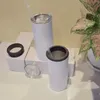 US Magazijn!!! 4 in 1 16oz Sublimatie Blik Koeler Rechte Tumbler Roestvrij Staal 2 in 1 Blik Isolator Vacuüm Geïsoleerde Fles Koude Isolatie Blik met 2 deksels