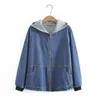 Women's Plus Size Outerwear & Coats Autumn Winter Women Hoodie Jeanswear Ladies Large Long Sleeve Cotton Blue Black Zipper Denim Coat 3XL 4X