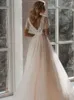 2022 new bride simple deep V-neck short-sleeved wedding dress A-line travel photography small trailing soft yarn lace Wed Dress Vestido de novia