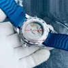 التيتانيوم مشاهدة AAAAA Mens Designer Watch Automatic Mechanical Rubber Band Bracelet 42mm Blue Wavy Dise Dial Display Glide Lock Bezel