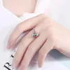 クラスターリングExquisite 925 Sterling Silver Ring Girl Fashion Jewelry調整可能なかわいい2つのベル