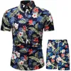 Sommer-Set für Männer, Shorts mit Blumendruck, Hawaii-Hemd und Strandkleidung, Urlaubskleidung, Berufsoutfit, männlich, zweiteilig, 220708