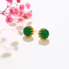 1000e verde redondo malaiio-jade 12mm brincos para mulheres 24k Jóias de moda banhadas a ouro