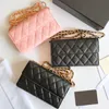 2022Ss F/W Classic Mini Flap Wallet With Chain Bags Chevron line V-stitch/Plaid Lambskin/Caviar Leather GHW Matelasse Crossbody Card Holder Handbags 18X10.5X3.5
