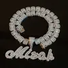 Baguette personalizzate hip hop Nome collana a ciondolo con catena di corda gratuita in argento bling zirconia zirconia uomini a pendenti gioielli