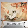 Cartoon de tapeçaria fofa gato tapeçaria folhas de folhas penduradas para o dormitório do quarto de crianças