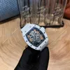 watch Date Business Barrel Shaped Mens Richa Milles Mechanical Watch Fashion Trend Ceramic Full Diamond Skull Luminous Hollow Out