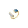 French New Retro Square Blue Oil Dripping Ring Fashion Temperament Simple Opening Ring Women's Jewelry