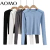 Aomo Mulheres Patchwork T Shirt Manga Longa O Pescoço Tees Ladies Casual Tee Street Wear Top 4P93A 220321