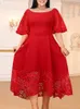 Plus Size Dresses Elegant Women Red Party Dress Lace Short Sleeve Hollow Out Patchwork A Line Off Shoulder Large Female Homecoming