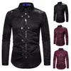 Idopy Mens Trend Night Club Leather Patch Punk Party Stage Performance Gothic Shirts Stylish Shiny Short Hidees Tees For Men 220505