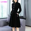 autumn and winter women's European and American Hepburn style black thin retro collar velvet dress 220316