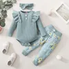 Clothing Sets Junior Infant Baby Girls Long Sleeve Ruffles Bodysuit Romper Leopard Floral Printed Girl 3-6 Months ClothesClothing