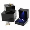 High Gloss Lacquer Ring Pendant Box Brosch Black Square Plastic Jewelery Organizer Wedding Valentine Gift Storage Package Case H220505