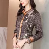 2022 Mode Seidendruck Braunes Hemd Damen Langarm Revers Knopf Designer Blusen Frühling Herbst Büro Damen Hemden Runway Kleidung Bluse Elegante Tops