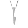 Pendant Necklaces Micro Paved Cubic Zirconia Bling Iced Out Dagger Knife Pendants Necklace For Men Hip Hop Rapper Jewelry Pure White