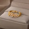 Cluster Anelli Zircone Margherita Sole Fiori Aperti per le donne Acciaio inossidabile Vintage Fiore regolabile 2022 Gioielli carini della Boemia GiftCluster